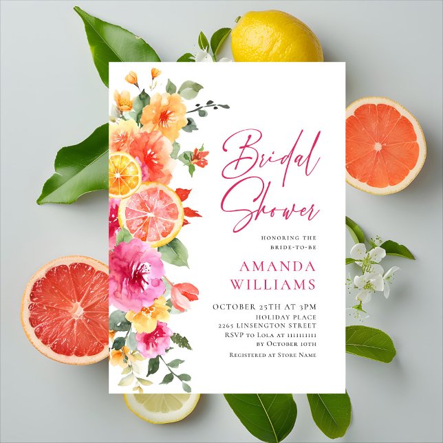 Festive Bright Flowers Floral Citrus Bridal Shower Invitation (Creator Uploaded)