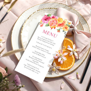 Festive Bright Flowers Floral Citrus Bridal Shower Menu