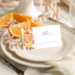 Festive Bright Flowers Floral Citrus Bridal Shower Place Card