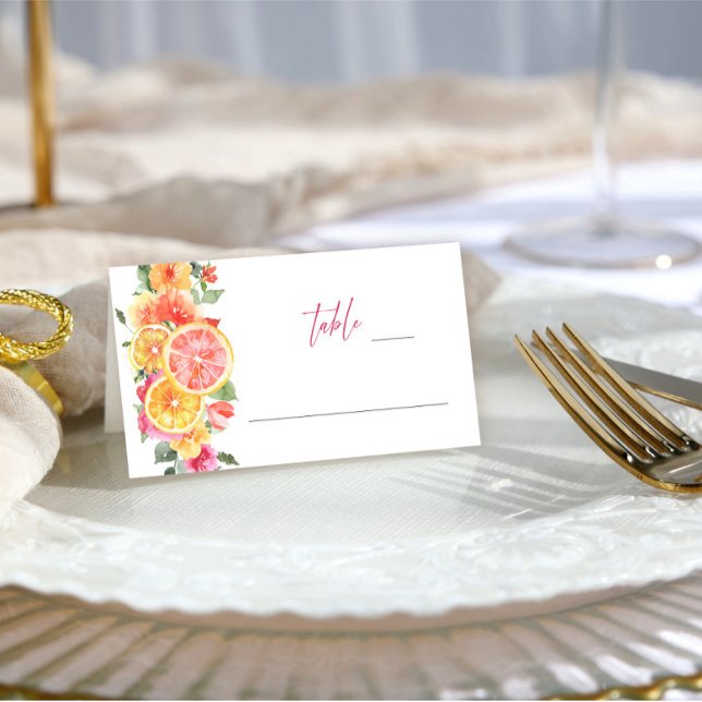 Festive Bright Flowers Floral Citrus Bridal Shower Place Card (Creator Uploaded)