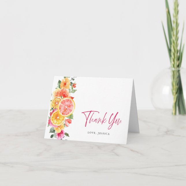 Festive Bright Flowers Floral Citrus Thank You Card (Front)