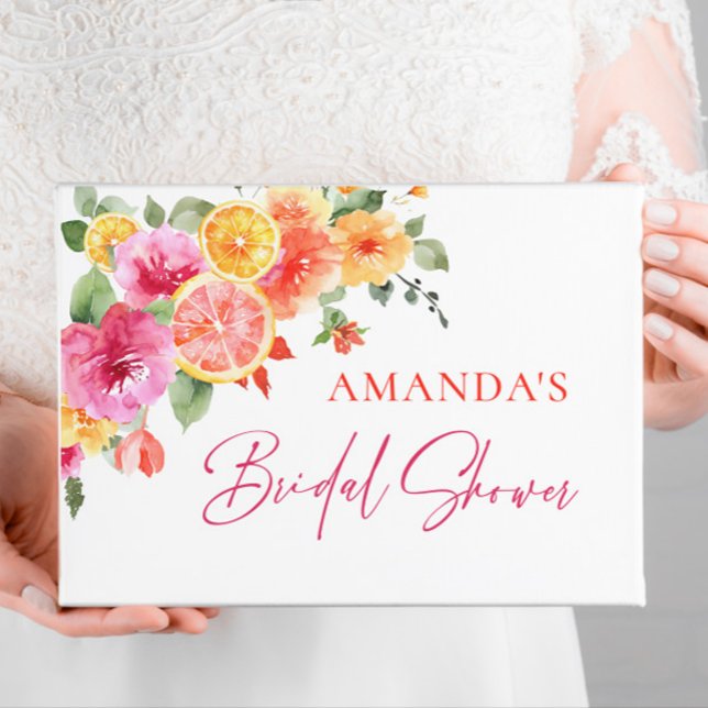 Festive Bright Flowers Slice Citrus Bridal Shower Guest Book (Creator Uploaded)