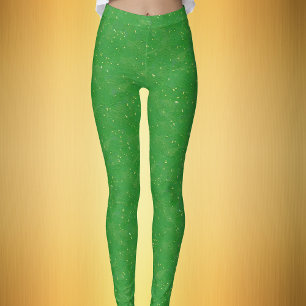 Festive Bright Green Covered in Tiny Gold Flecks Leggings