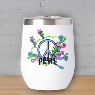 Festive Bright Peace Sign With scrolls Pink Stars