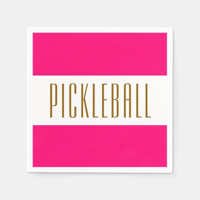 Festive Bright Pink White Stripes PICKLEBALL Text  Napkin (Front)