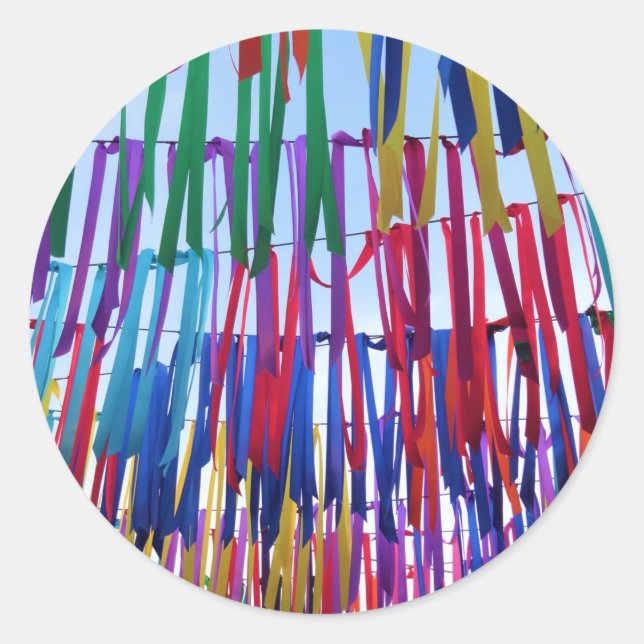 Festive, Bright Rainbow-Coloured Ribbons Stickers (Front)