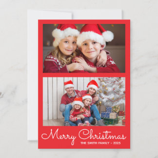 Festive Bright Red 2 Photo Collage Holiday Card