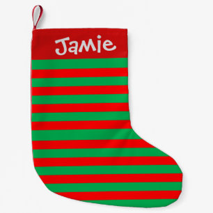Festive Bright Red and Green Stripes Small Christmas Stocking
