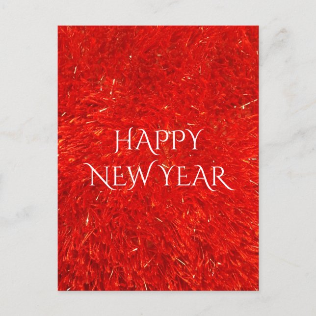 Festive Bright Red Colour Happy New Year Text Holiday Postcard (Front)