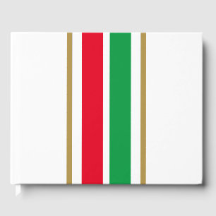 Festive Bright Red Green Racing Stripes On White Guest Book