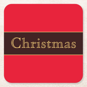 Festive Bright Red Nostalgic Christmas Typography Square Paper Coaster