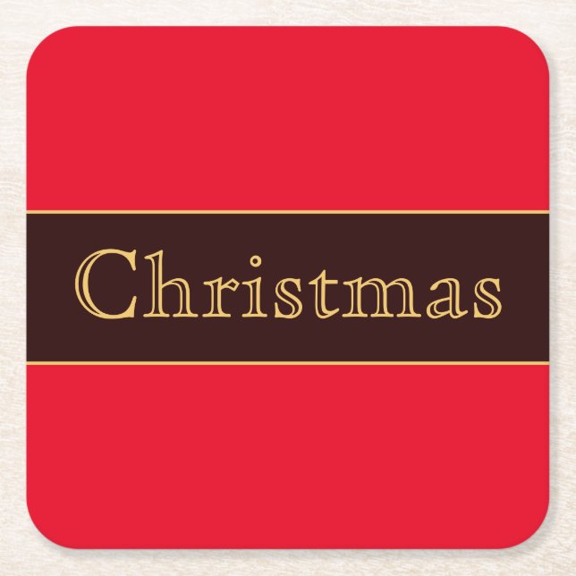 Festive Bright Red Nostalgic Christmas Typography Square Paper Coaster (Front)