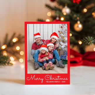 Festive Bright Red Photo Holiday Card