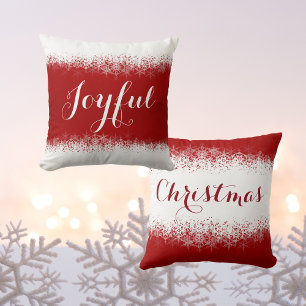 Festive, Bright, Red & White Snowflake Throw Pillo Cushion