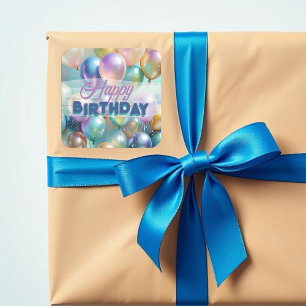 Festive Bright Vibrant Colourful Balloons Birthda Square Sticker