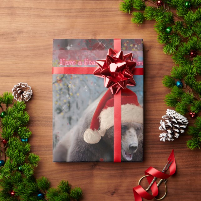 Festive Brown Bear Christmas wrapping paper (Holiday Gift)
