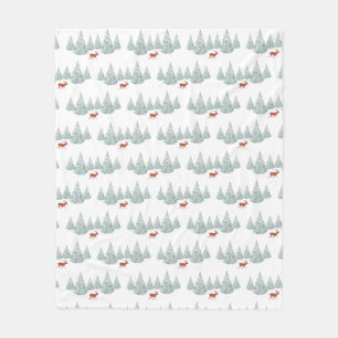 Festive Brown Deer under Snowy Spruce Trees Fleece Blanket