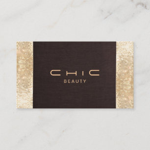 Festive Brown Linen FAUX Gold Sequin Beauty Business Card