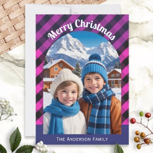 Festive Buffalo Check Plaid Patterned Custom Photo Holiday Card