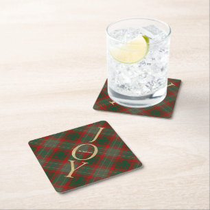 Festive Buffalo Plaid 3 Photos collage Christmas Paper Coaster