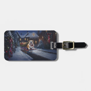 Festive Bulldog in a Winter Wonderland - Christmas Luggage Tag