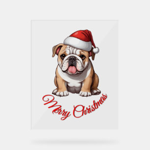 Festive Bulldog Merry Christmas Classic T-Shirt Acrylic Sign