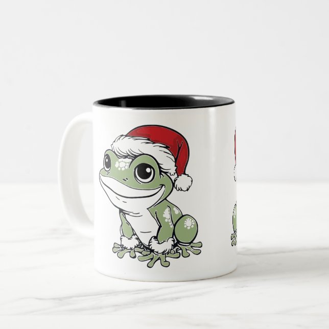 Festive Bullfrog Christmas Design Two-Tone Coffee Mug (Front Left)