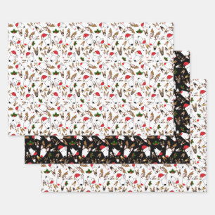 Festive Bullies on white wrapping paper