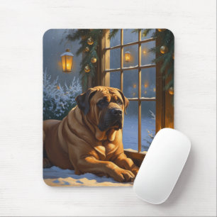 Festive Bullmastiff with Christmas Lights Holiday Mouse Mat