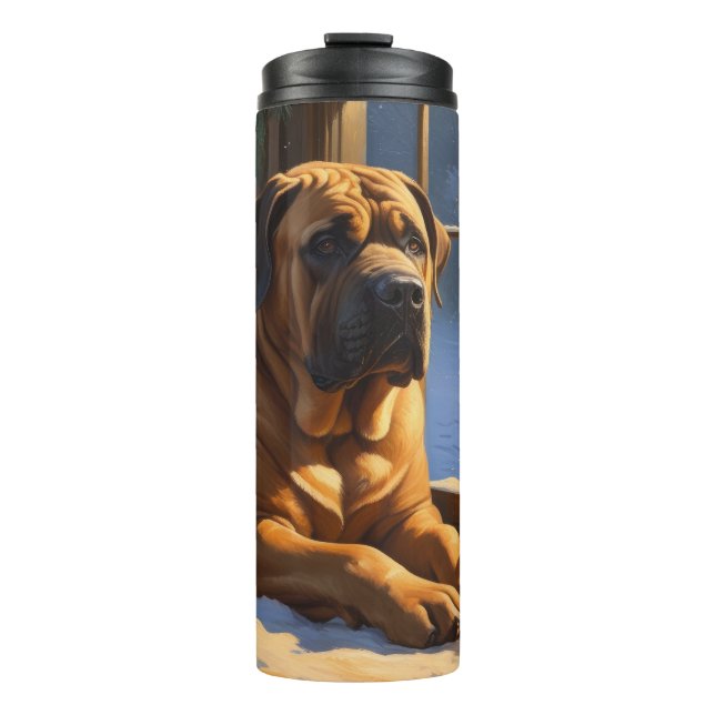 Festive Bullmastiff with Christmas Lights Holiday Thermal Tumbler (Front)