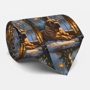 Festive Bullmastiff with Christmas Lights Holiday Tie