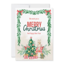 Festive Bunny and Christmas Tree Greeting Card