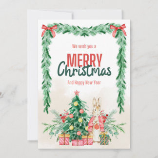 Festive Bunny and Christmas Tree Greeting Card