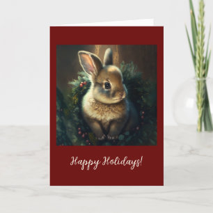 Festive Bunny Folded Holiday / Christmas Card