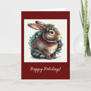 Festive Bunny Folded Holiday / Christmas Card
