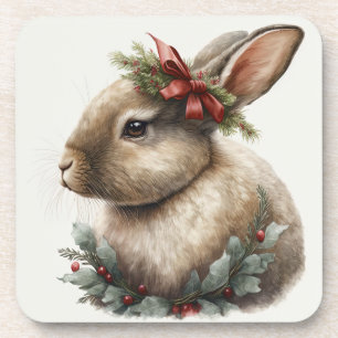 Festive Bunny Winter Holidays/Christmas Coasters