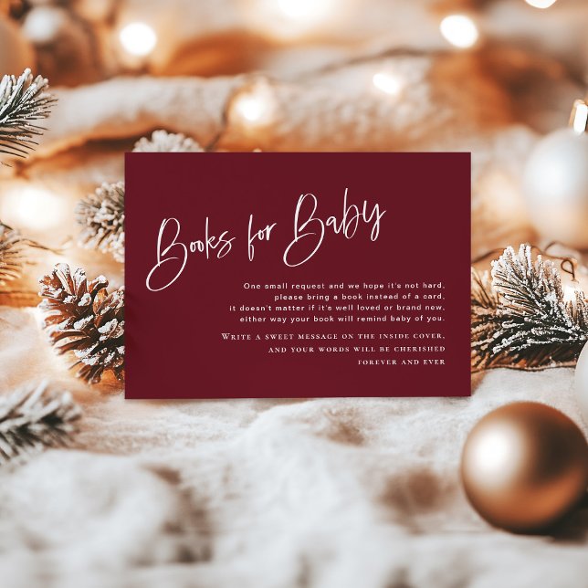 Festive Burgundy Baby Shower Books for Baby Card (Creator Uploaded)