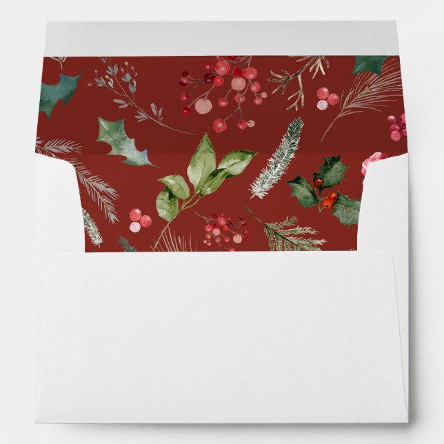 Festive Burgundy Botanical Holiday Return Address Envelope (Back (Bottom))