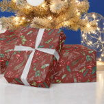 Festive Burgundy Christmas Botanical Foliage Wrapping Paper<br><div class="desc">This pattern features tossed watercolor red florals,  berries & winter greenery for a festive look.</div>