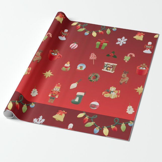 Festive Burgundy Christmas Wrapping Paper (Unrolled)