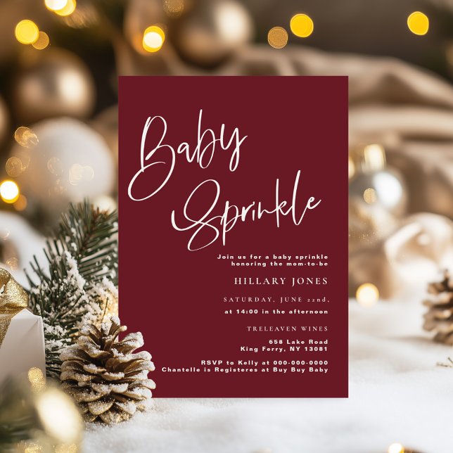 Festive Burgundy Red Baby Sprinkle Invitation (Creator Uploaded)