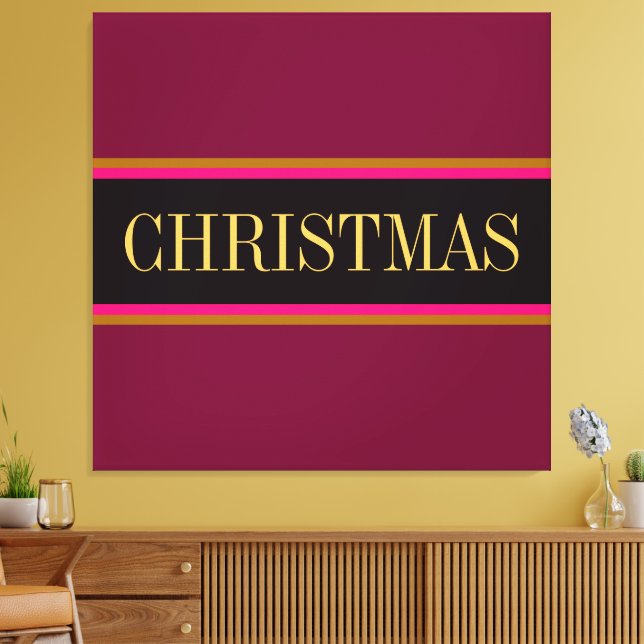 Festive  Burgundy Red Black CHRISTMAS Stripes Text Canvas Print (Insitu(LivingRoom))