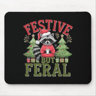Festive But Feral Racoon Christmas Santa Fun Anim Mouse Mat