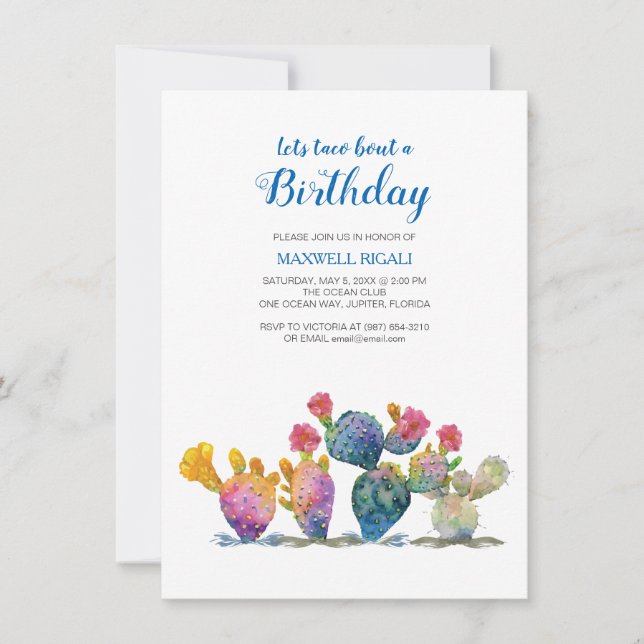 Festive Cactus Fiesta Boy Birthday Invitation (Front)