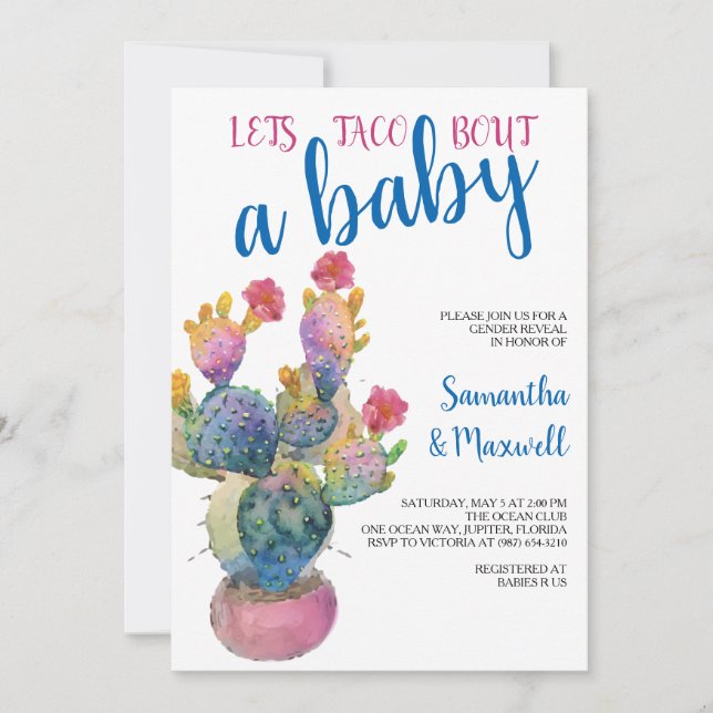 Festive Cactus FIESTA Gender Reveal Invitation (Front)