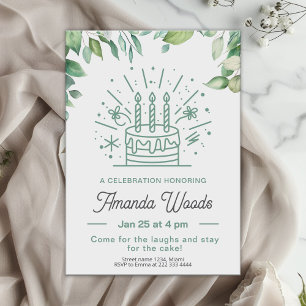 Festive Cake Greenery Birthday Party Invitation