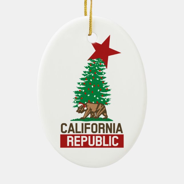 Festive California Republic for the Holidays Ceramic Tree Decoration (Back)