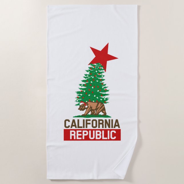 Festive California Republic for the Holidays on a Beach Towel (Front)