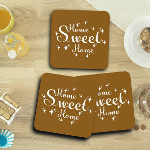 Festive Calligraphy and Stars 'Home Sweet Home' Coaster