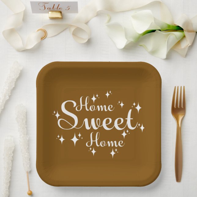 Festive Calligraphy and Stars 'Home Sweet Home' Paper Plate (Wedding)